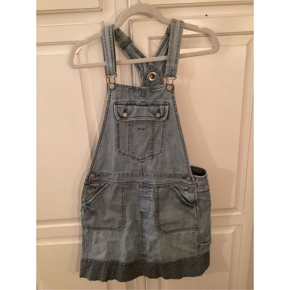 Old Navy Womens Denim Overall Skirt Skirtall Sz M Paisley Hem